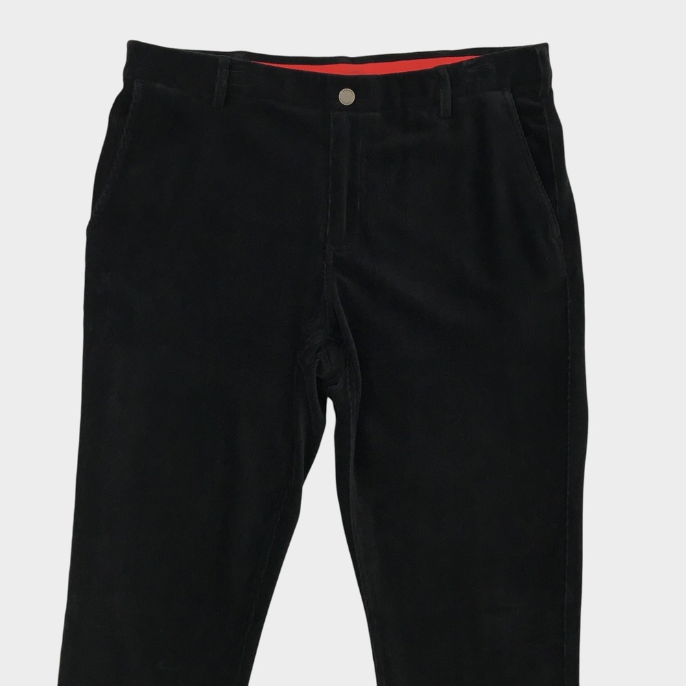 Redvanly Mens Black Velvet Corduroy Golf Pants Size 34 Large Slim Fit Stretch